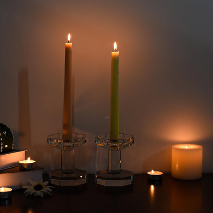 Kitcom Crystal Taper/Pillar Candle Holders Set of 2, 4.1 Inches Height, Heavy Solid Hand Cut Candlesticks Set, Table Centerpieces for Home Decor, Clear
