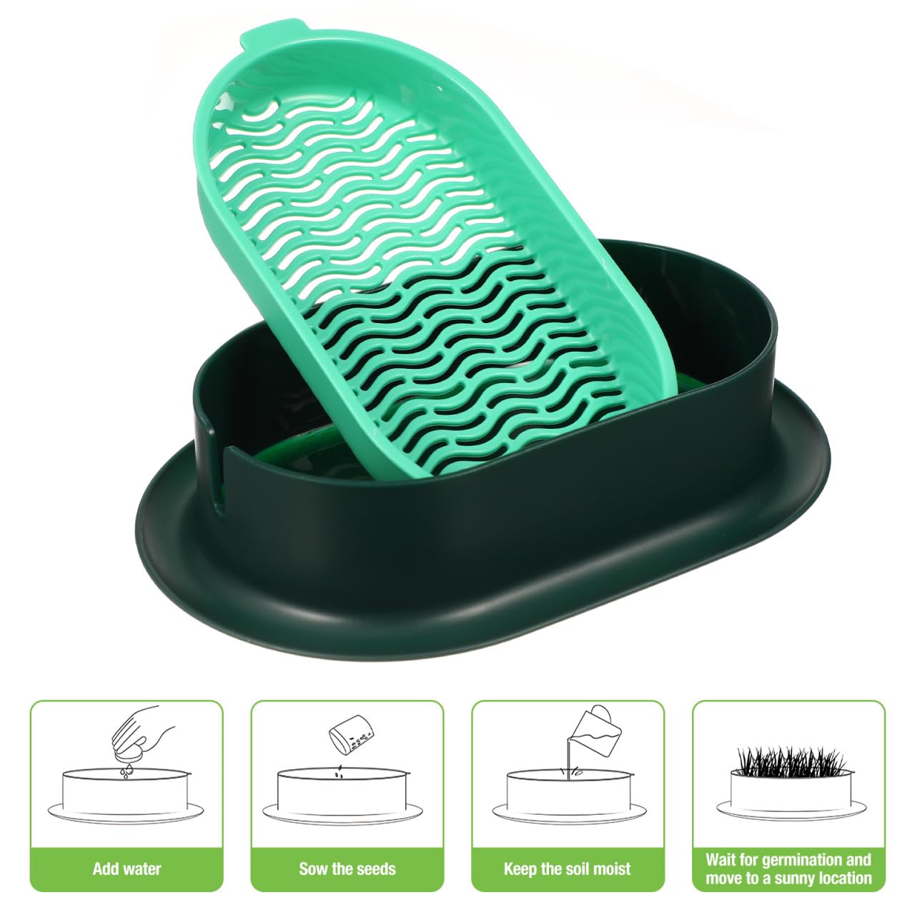 YARNOW Cat Grass Planter Set Hydroponic Indoor Soil-Free Growing Box with Large Water Tray 7.44X4.84X1.77 Inch Compact Nursery Kit for Household Cats
