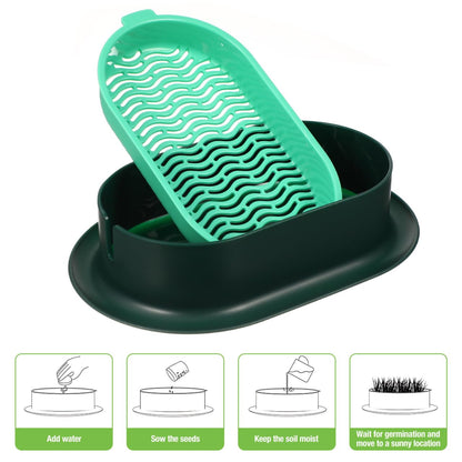 YARNOW Cat Grass Planter Set Hydroponic Indoor Soil-Free Growing Box with Large Water Tray 7.44X4.84X1.77 Inch Compact Nursery Kit for Household Cats