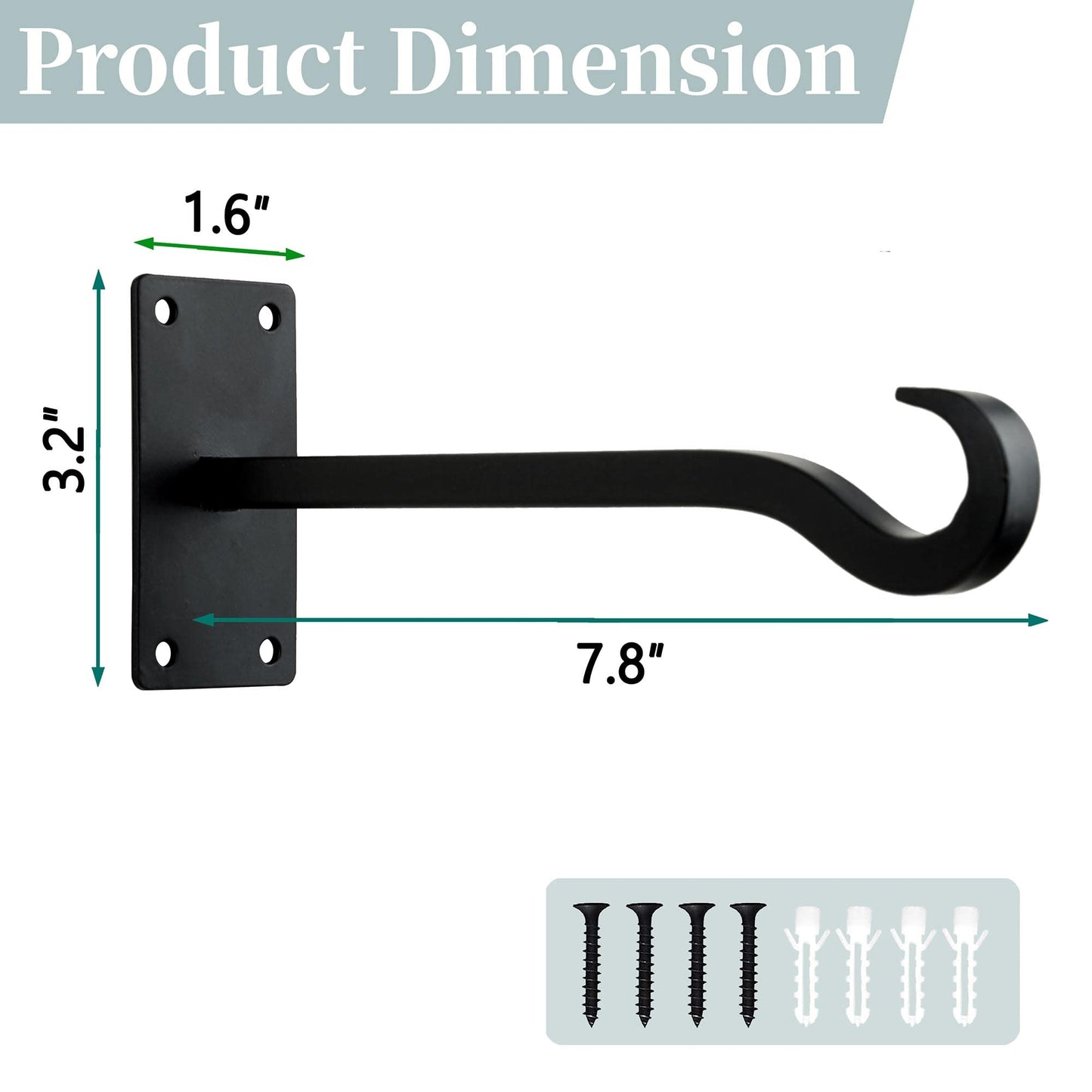 Qiang Ni Bird Feeder Hanger: 8-Inch Wall-Mounted Plant Bracket Outdoor - 2 Pieces Black Plant Hooks for Hanging Flower Baskets