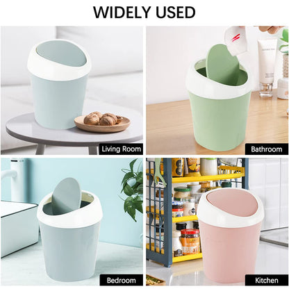 SITAKE 2 Pcs Plastic Mini Wastebasket Trash Can with 120 Trash Bags, Tiny Desktop Waste Garbage Bin with Swing Lid for Home, Office, Kitchen, Vanity Tabletop, Bedroom, Bathroom (Blue + Pink)
