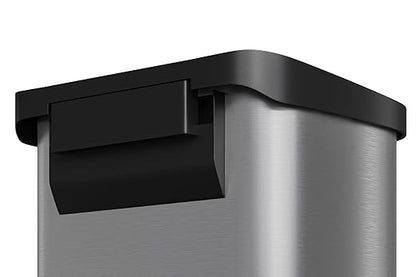 Garvee 13 gal / 50 L Stainless Steel Trash Can with Lid, Large Garbage Can for Kitchen, Rustproof Step-on Kitchen Metal Trash Bin with Liner Rim, Rear Handle, Soft Close Plastic Lid, Silver