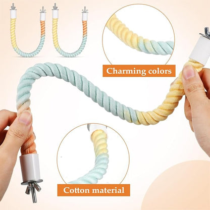 3 Pack Bird Rope Perch for Parakeets Cockatiels, Colorful Cotton Parrot Bungee Swing Toy, 31" & 13" Multi-Shape Bendable Cage Climbing Stand Accessories for Small Medium Birds, Gradient