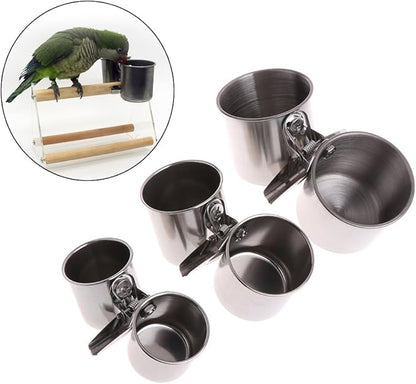 Bird Cage,Birdcage Bird Water Feeder Dishes Food Bowl for Cage Coop Cups Clip on Perches Parrot Stainless Steel Birdcage Bowls with Clamp