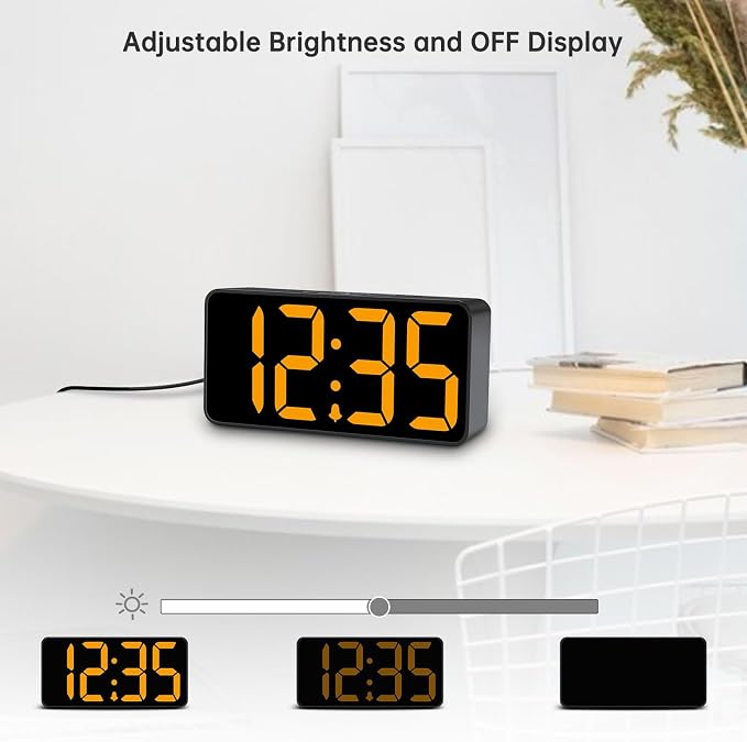 DreamSky Small Digital Alarm Clock for Bedroom with Large Big Numbers | Electric Bedside Desk Clock with USB Charging Port, Brightness Dimmer, Adjustable Alarm Volume, USB-C Adapter Powered