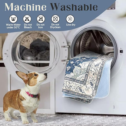 Washable Pee Pads for Dogs, 2 Pack Reusable Puppy Training Pads 48"x32" Super Absorbent Waterproof Dog Training Pads, Non-Slip Potty Pads, Whelping Pads Litter Mat Navy & Ecru