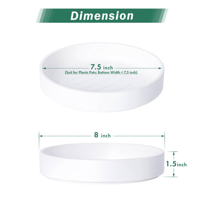 Phoenix Vine 8 Inch Plastic Plant Saucer Water Drip Tray, Heavy Sturdy Round Plant Drainage Tray for Indoors Outdoor, Matte White, 21-TY-8W-1