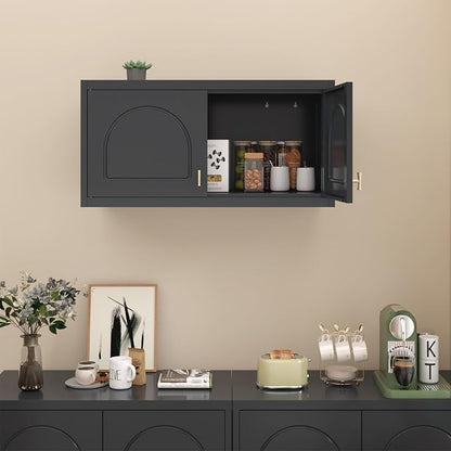 SteeLoong Wall Storage Cabinet,Metal Bathroom Wall Mounted Cabinet,15 Inch Black Armoire Wardrobe Closet Storage Cabinets for Basement,Livingroom Home Office