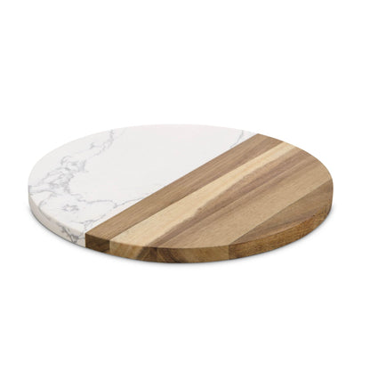 HIC Kitchen Charcuterie Cheese Board, Cultured Marble and Wood, Round, 9.85 x 9.85 x 0.5-Inches