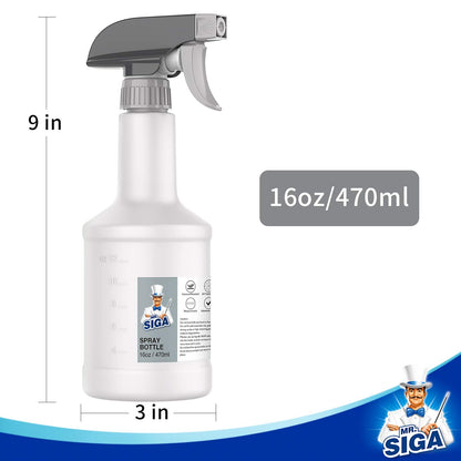 MR.SIGA 16 oz Empty Plastic Spray Bottles for Cleaning Solutions, Heavy Duty Household Reusable Spray Bottles with Measurements and Adjustable Leak Proof Nozzle, 3 Pack
