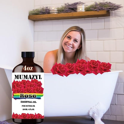 Rose Essential Oil, Rose Oil 4 Fl Oz 120ML for Diffuser Humidifier Yoga Cleaning DIY Candle Soap Making Valentine's Day Gift MUMAZYL Essential Oils