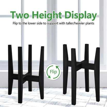 Rnined Plant Stand Indoor, Bamboo Plant Shelf, Adjustable Corner Plants Flower Holders Single Floor Plant Stand, Fits 8 to 12 Inches Pots,(Pot & Plant Not Included)(Black)