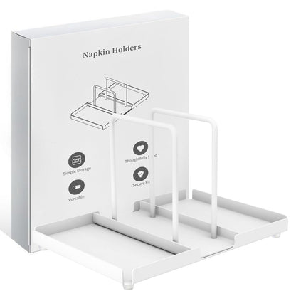 Napkin Holder for Table, Metal Napkin Holder with Salt and Pepper Shakers Caddy, Standing Paper Napkin Storage for Kitchen Dining Table Decor, White