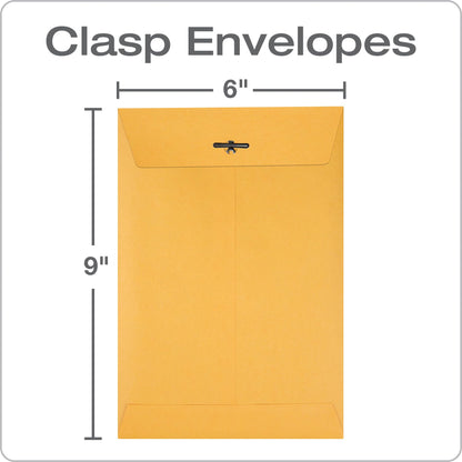 Quality Park 6x9 Clasp Envelopes, Extra Heavyweight 32 lb. Manila Kraft Envelopes, Gummed Seal and Clasp for Storing or Mailing, 100/Box (QUA37755)