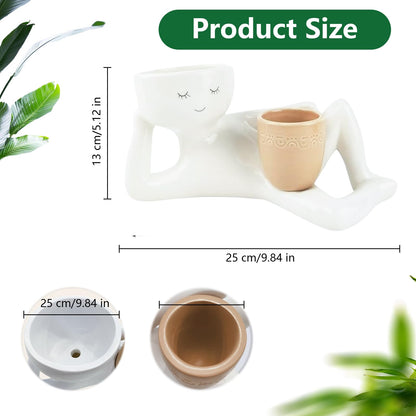Lazy Guy Planter, Lazy Little Character Flowerpot, Relaxing Person Holding Pot Planter, Funny Plant Pots Unique Shape Pot for Succulents Cactus with Drainage Hole for Home Garden Decor (Yellow)