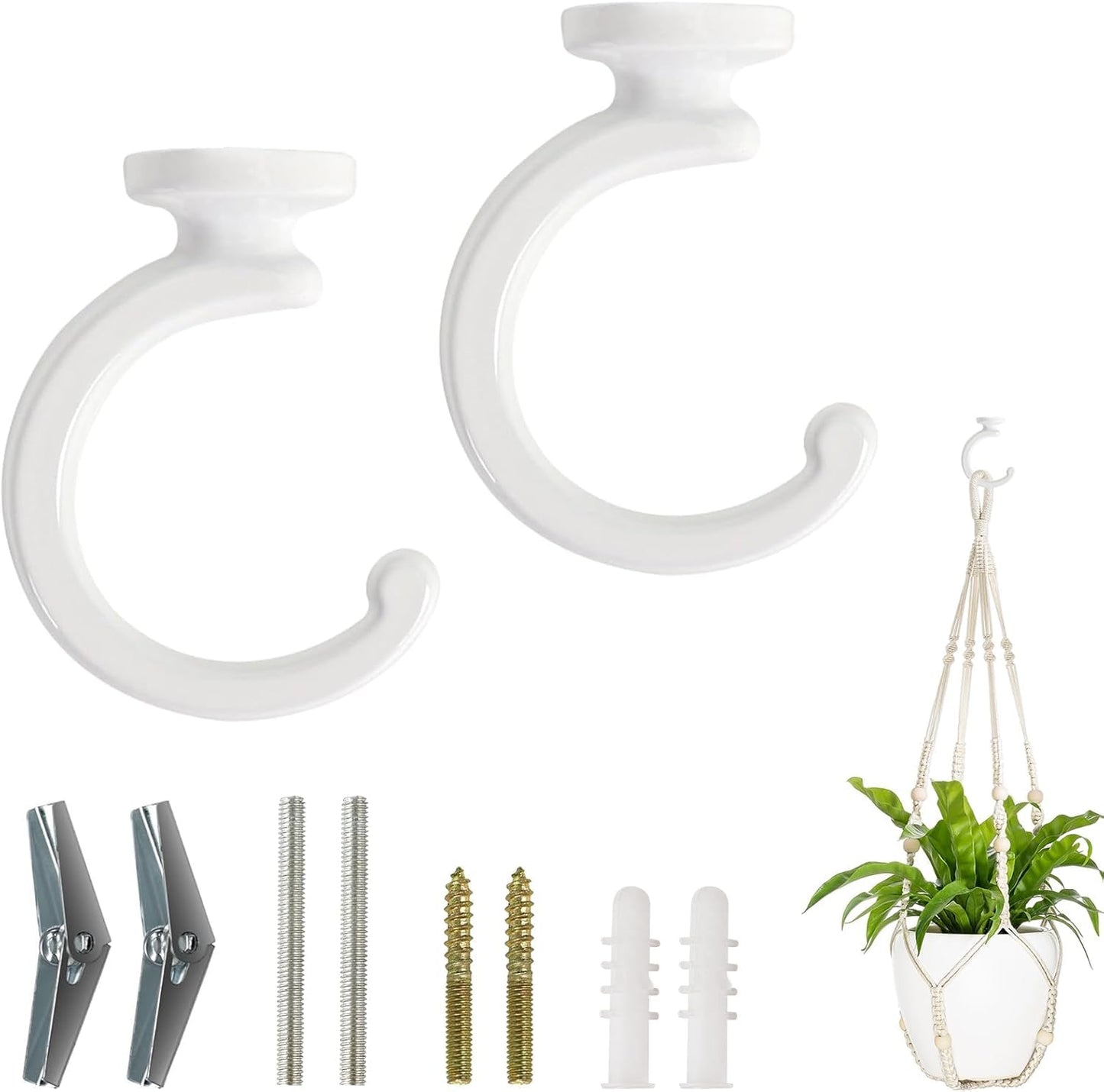 Mkono Macrame Plant Hanger and Ceiling Hooks for Hanging Plants Indoor Outdoor Boho Home Decor