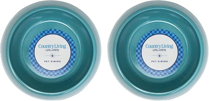 Country Living Set of 2 Teal Blue Bamboo Dog Bowls (64oz) – Naturally Sourced Bamboo Design, Non-Toxic, Durable, Dishwasher & Microwave Safe and Pet-Safe Feeding Dish, Ideal for Extra Large Dogs
