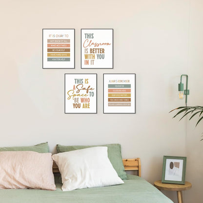 PLKMN Boho Classroom Wall Art Set of 4, Positive Motivational Posters, Rainbow Decor for Nursery, Kids Room, Play Area, 8x10 Inch, Unframed