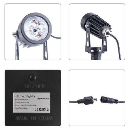 APONUO Metal Solar Spot Lights Outdoor with 9.8ft Cable Solar Powered Landscape Lighting Low Voltage IP65 Waterproof Auto On/Off for Outside Garden Yard Landscape Pathway Garage-Warm White(4-in-1)