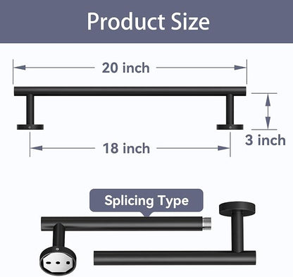 Matte Black Towel Bar 18 Inch, Thicken Bathroom Towel Rack, Towel Holder Wall Mounted, SUS304 Stainless Steel Towel Rod, Modern Home Decor