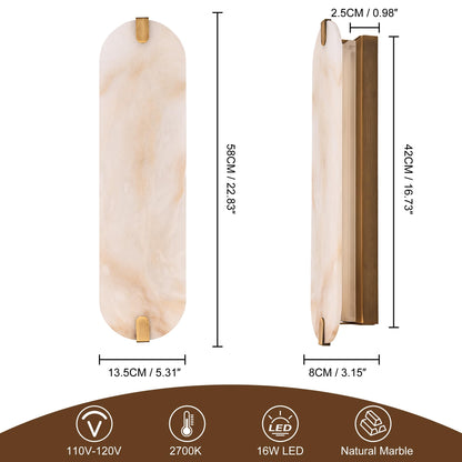 ZEROUNO Alabaster Wall Sconces Set of Two, 22.8 Natural Marble Wall Sconces Wall Lighting, Dimmable Wall Light Fixtures for Bedroom Living Room Stairs Vanity Hallway Bedside,Brushed Gold