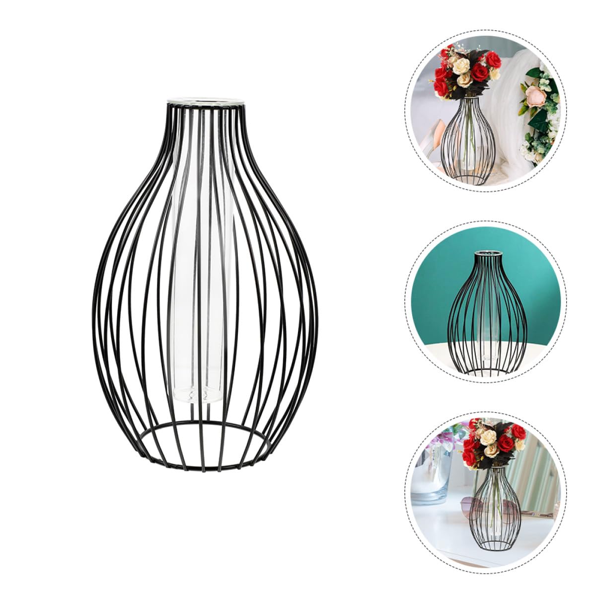PACKOVE Iron Frame Vase and Glass Propagation Station with Geometric Metal Stand, Hydroponic Plant Holder for Nordic Home Décor, Tabletop Flower Terrarium for Indoor Gardening