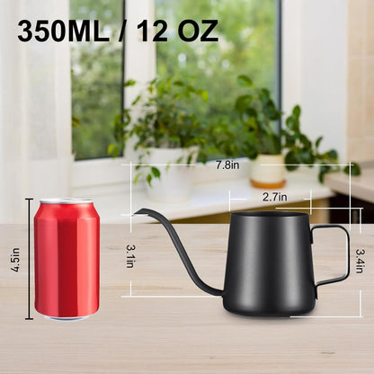 Lizhluzh 12 oz / 350 ml Small Watering Can Indoor Plants, Stainless Steel Plant Watering Can with Long Spout (Black) (12oz)