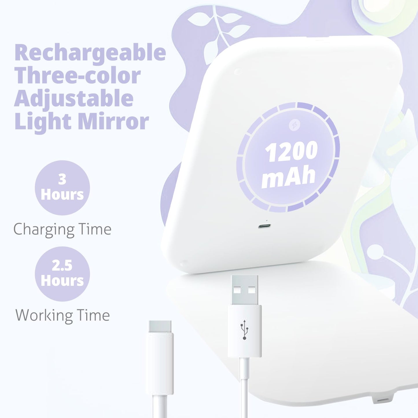Travel Makeup Mirror, Portable Mirror with 3 Adjustable Light Settings, USB-Rechargeable Vanity Mirror with Lights，Gift for Women and Girls