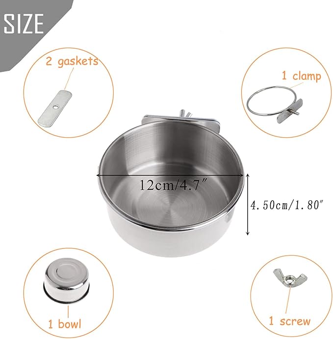 PINVNBY Stainless Steel Bowls for Birds,Parrot Feeding Dish Cups Parakeet Food Water Dishes with Clamp Holder Perches for Cockatiel Budgies Macaw Small Animal Chinchilla(5 Pack)