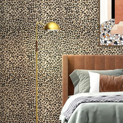 Cheetah Print Wallpaper Peel and Stick, Leopard Print Wallpaper Self Adhesive Removable Leopard Funky Contact Paper for Bedroom Bathroom Furniture, Yellow, 17.7¡¯¡¯x118¡¯¡¯ (14.5 Sq Ft)