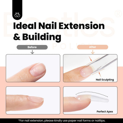 Beetles Hema Free Hard Gel for Nails,2.12 oz 9 in 1 Hard Gel for Nail Extension & Strengthening Broken Nail Repair with Flat Brush 100 Pcs Nail Forms UV LED Lamp Cured Salon Nail Technicians Women