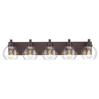 METWET 5-Light Bathroom Vanity Light Fixtures, Oil-Rubbed Bronze, Globe Clear Glass Shade, Model VL195-ORB-5, 32 Inch Modern Sconces