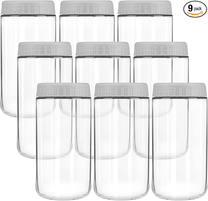 Overnight Oats Containers with Lids, 24oz Wide Mouth Mason Jars with Lids, 9 Pack Glass Jars with Airtight lid for Chia Pudding Yogurt Salad, Meal Prer Oatmeal Jars, Gray