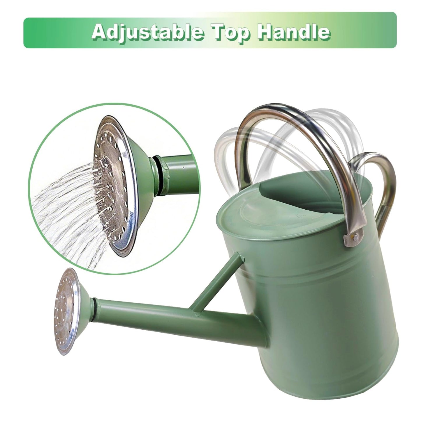 Watering Can for Outdoor&Indoor Plants，1 Gallon Metal Watering Can with with Removable Spout，Galvanized Steel Garden Flower Water Can Plant Watering Pot with 2 Stainless Steel Handles，Cream Green