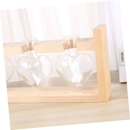 ORFOFE Heart Shaped Glass Vase with Wooden Stand Hydroponic Planter Accessory