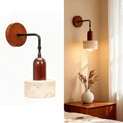 Zelipan Faux Travertine Wall Sconce, 4.7" Hardwired Wall Mounted Light, Adjustable Height Mid Century Modern Marble Lamp for Bedroom, Bedside, Reading (E26 Bulb Not Included)