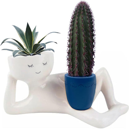 Bivpreom Funny Plant Pots with Drainage Hole，Resin Unique Planters Lying Down Figure，Face Planter Pot for Succulents Cactus