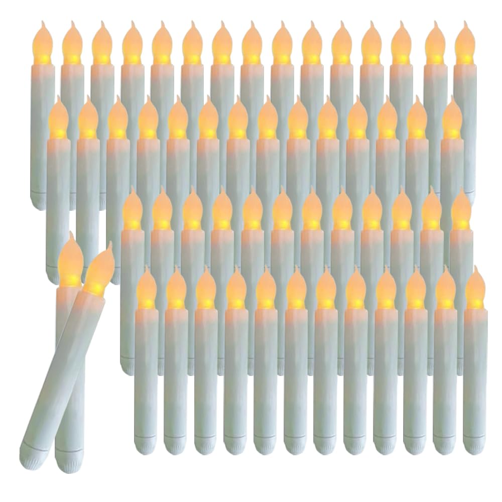 60 Pcs Flameless LED Taper Candles, Battery Operated Flickering Candles with Warm Yellow Light, Safe Fake Electric Candlesticks for Wedding Centerpieces, Church, Halloween, Christmas Home Decor