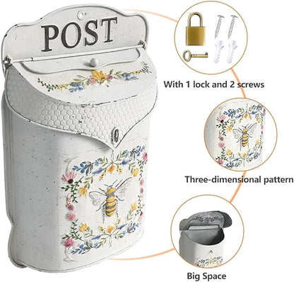 BIG FORTUNE Wall Mount Mailbox for House Outside Vintage Metal Door Mailbox Antique Style Nostalgic Charm Home Decor Garden Vintage English Cottage Decor Flower Patter