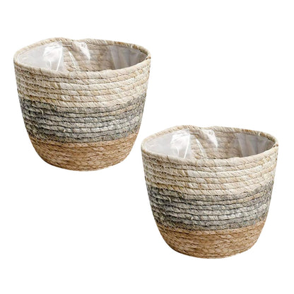 UKCOCO 2Pcs Multi Purpose Woven Flower Seagrass Plant Pots for Decor Delicate Floral Planters for Balcony Garden