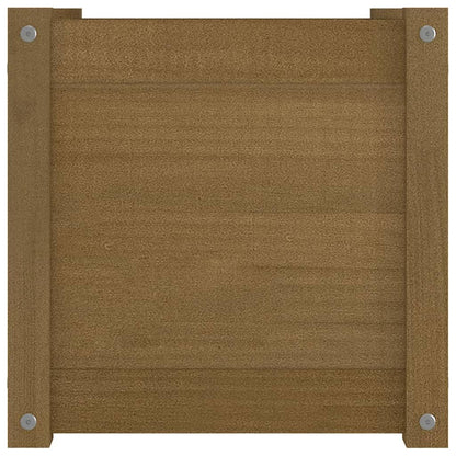 Roanoer Honey Brown Square Planter 15.7x15.7x15.7 in Solid Pine Wood Outdoor Raised Garden Bed Box with Drainage for Patio Balcony Terrace