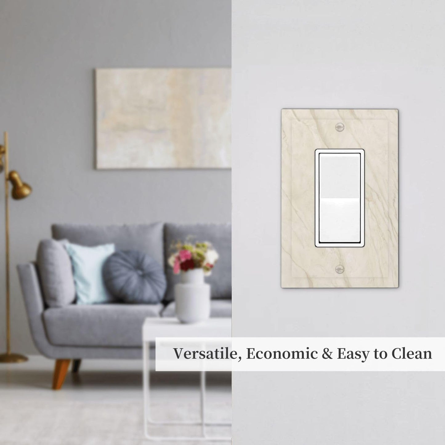 White Taupe Marble Abstract Luxury Decorative Outlet Covers 1 Gang Single Rocker Light Switch Cover Plate Wall Plates GFCI Faceplate for Bathroom Kitchen Home Decor