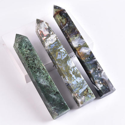 MOGEMT Moss Agate Crystal Tower 10-12 inch Large Healing Crystal Point Obelisk Reiki Energy Meditation Decoration Gift