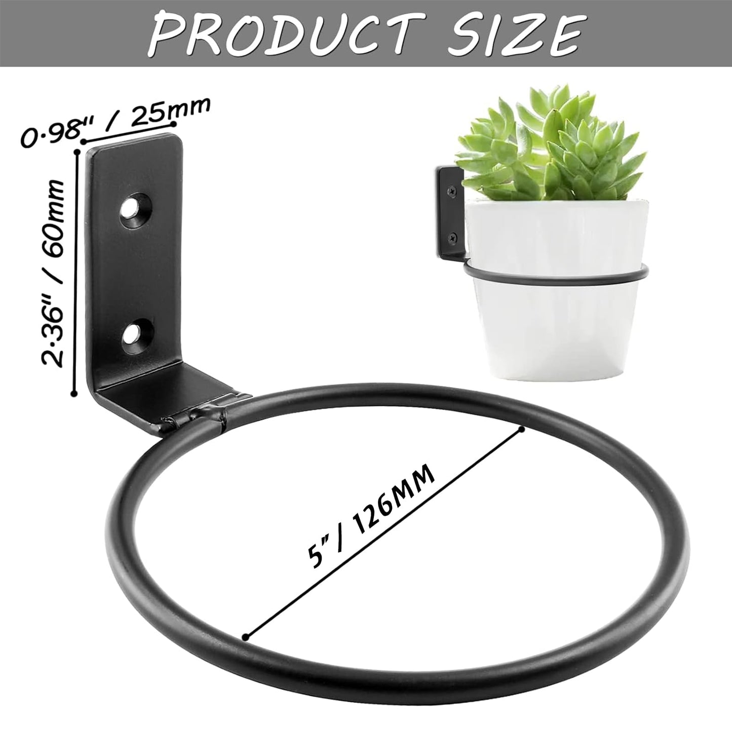 Jiozermi 2 Pack 5 inch Flower Pot Holder Ring, Flower Pot Holder Ring Wall Mounted Set Wall Mounted Metal Planter Hanger Matte Black Hanging Plant Holder