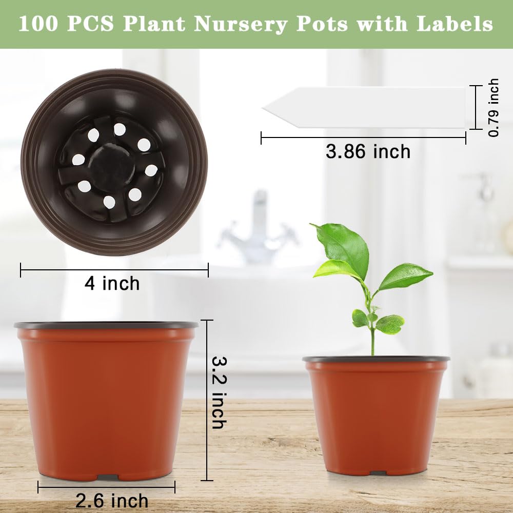 Bluckincle 100 Pcs 4 Inch Plant Nursery Pots and 8 Pack 4.7 Inch Plant Pots Indoor Outdoor