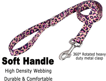 Mihqy Dog Collar and Leash Set with Bohemia Floral Tribal Geometric Patterns - Soft Ethnic Style Collar Adjustable for Small Medium Large Dogs(Pink Leopard Set,XS)