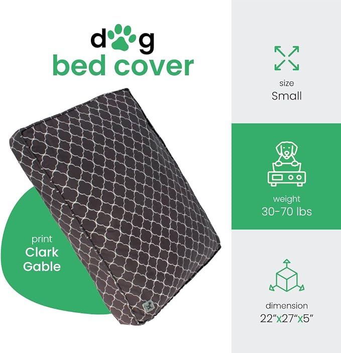 Molly Mutt Small Dog Bed Cover - Clark Gable Print - Measures 22”X27”X5’’ - 100% Cotton - Durable - Breathable - Sustainable - Machine Washable Dog Bed Cover (Dd70a)