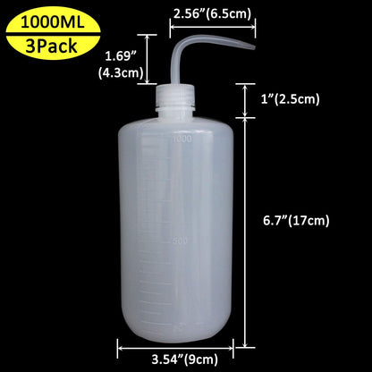 Belinlen 3Pcs 1000ml(33oz) Plastic Safety Lab Wash Bottle, Plastic Squeeze Bottle with Scale Labels and Narrow Mouth, Watering Bottles for Chemistry, Industry, Lab & Gardening(LDPE)