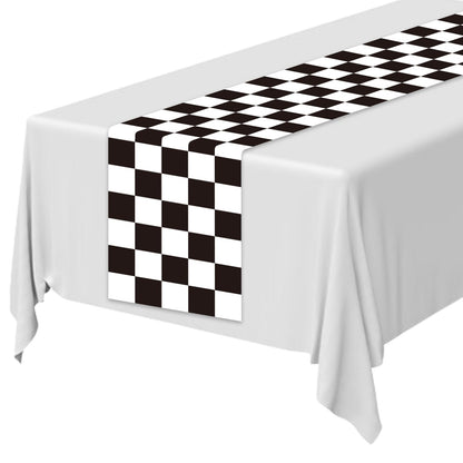 CHRORINE 2 Pcs Black and White Checkered Table Runners for Racing Cars Theme Birthday Party Boy Men Birthday Anniversary Decorations, Truck Theme Fast One Two Fast Decorations 13x108 Inches