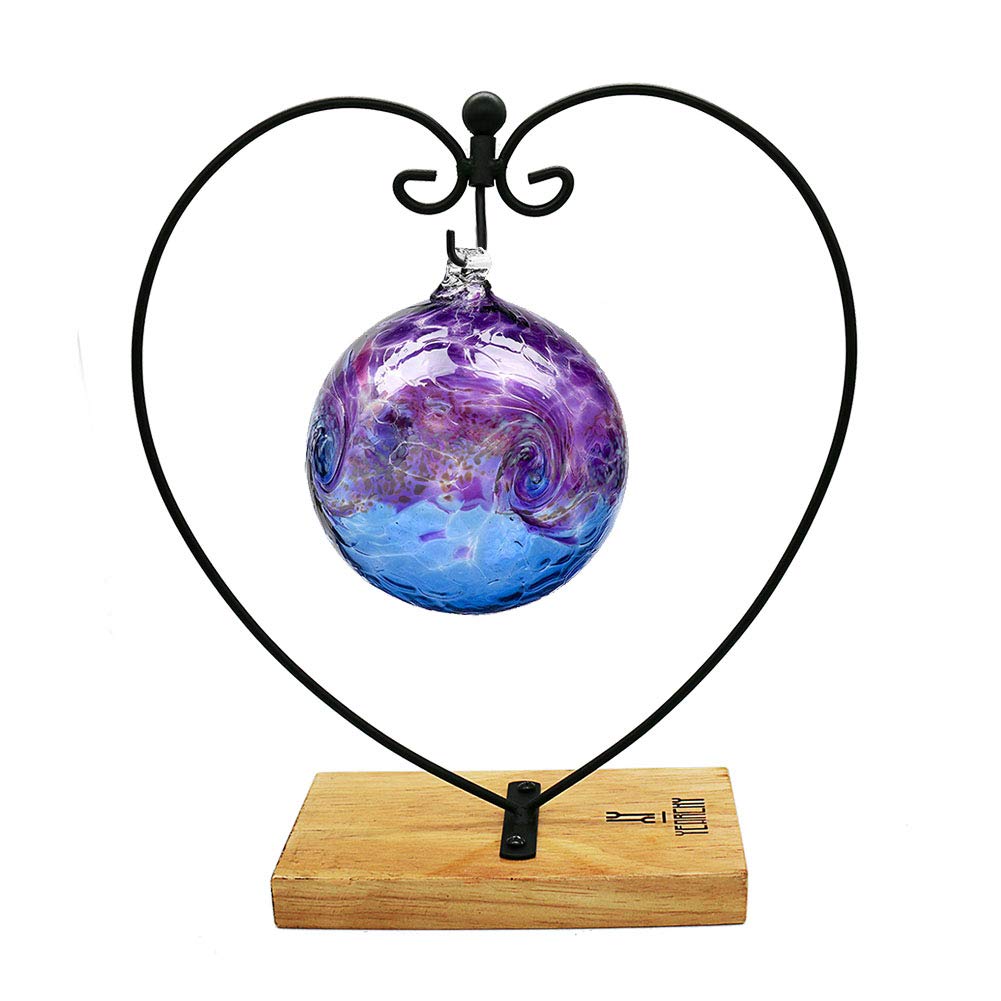 Ornament Display Stand Metal Shelf Brackets Iron Pothook Stand for Hanging Glass Terrarium/Picture (Heart-Shaped Wood Base, Black)